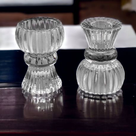 CANDELIERE A COPPA IN VETRO TRASPARENTE PER BATTESIMO, COMUNIONE, MATRIMONIO E ANNIVERSARIO