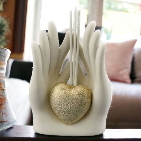 DIFFUSORE ESSENZA AMORE MANI CON CUORE ORO AL CENTRO