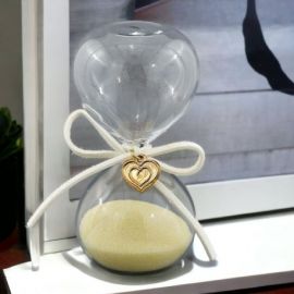 CLESSIDRA SABBIA OCRA DECORATO CON NASTRINO E CUORICINO