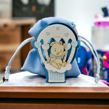 PORTA CONFETTI MONGOLFIERA AZZURRA IN LEGNO BAMBINO