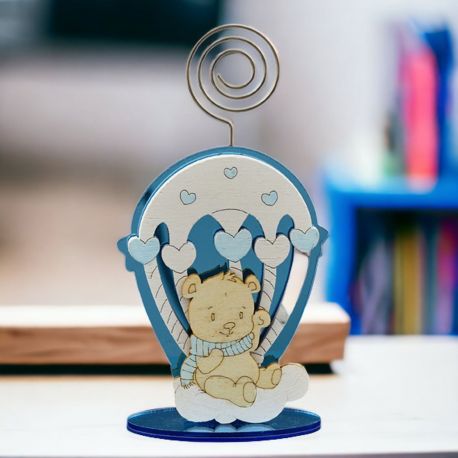 MEMOCLIP MONGOLFIERA+ORSETTO PORTA CONFETTI BATTESIMO BAMBINO