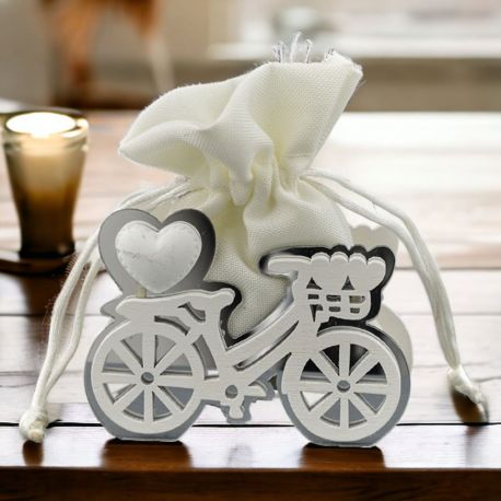 PORTA CONFETTI BICI & CUORE DOPPIO STRATO ARGENTO E BIANCO