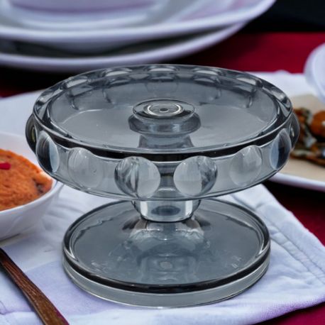 ALZATA PER DOLCI CON BOLLE GRIGIO SCURO TRASPARENTE