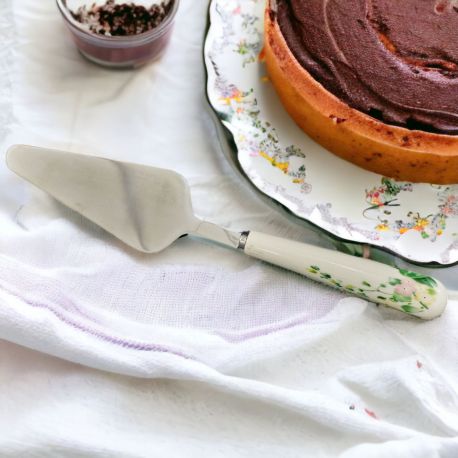 PALETTA PER TORTA CON MANICO IN CERAMICA CON DECORAZIONI FLOREALI