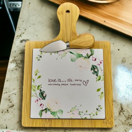 SET TAGLIERE & COLTELLINO IN LEGNO: AMORE&PASSIONE
