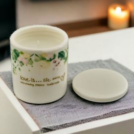 CANDELA IN PORCELLANA CON FRASE D'AMORE PER MATRIMONI E ANNIVERSARI