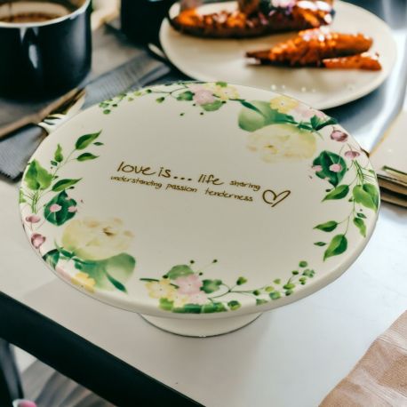 ALZATINA PER DOLCI BIANCA CON DISEGNI FLOREALI E FRASE