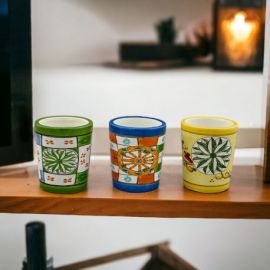 PORTACANDELA IN CERAMICA ASSORTITA DECORAZIONE MAIOLICA BOMBONIERE STILE SICILIA