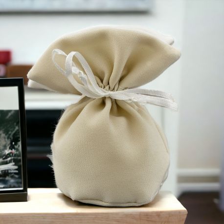 SACCHETTO PORTACONFETTI ELEGANTE ECRU' CON TIRANTI BIANCHI