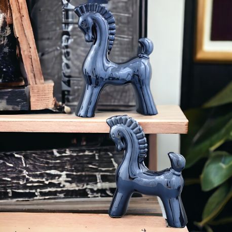 STATUINA CAVALLO TROIA IN CERAMICA LUCIDA BATTESIMO, COMUNIONE, MATRIMONIO