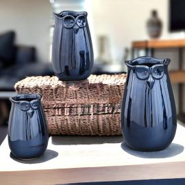 VASO GUFO STILIZZATO 3D IN CERAMICA BLU - PER BATTESIMO, COMUNIONE, MATRIMONIO