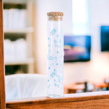 PROVETTA PORTACONFETTI VETRO CON BIBERON CELESTI PER NASCITA & BATTESIMO