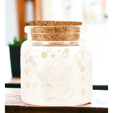 BARATTOLINO VETRO DECORATO PER COMUNIONE CONFETTATA