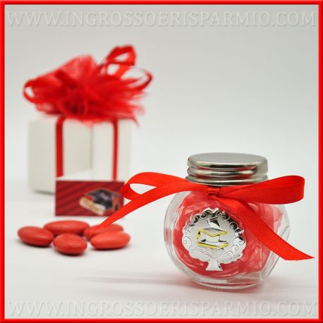 CONFETTATA LAUREA CON BARATTOLI DECORATI CON PLACCHETTA ARGENTATA TOCCO E LIBRI BOMBONIERE ORIGINALI