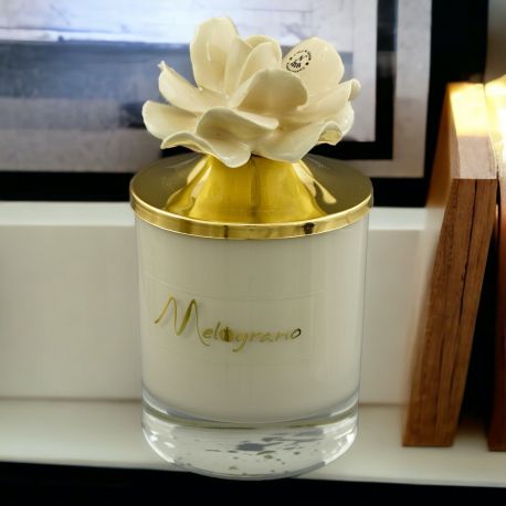 PORTACANDELA FIORE AVORIO+CANDELA PER BATTESIMO, COMUNIONE, CRESIMA