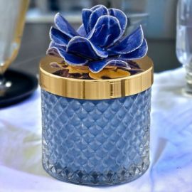 PORTACANDELA CAPODIMONTE BLU TAPPO ORO PER BATTESIMO, COMPLETA, ELEGANTE ED ECONOMICA