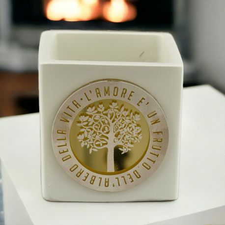 PORTACANDELA CON ALBERO DELLA VITA E FRASE SULL'AMORE COLOR ORO