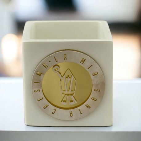 PORTCANDELA SANTA CRESIMA CON SIMBOLI SACRI E SCRITTA "LA MIA CRESIMA"