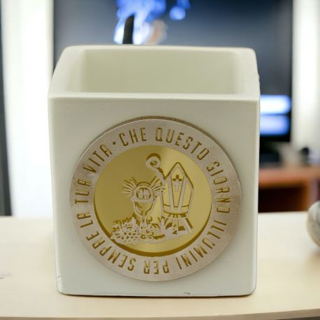 VASO PORTAPIANTE CRESIMA E COMUNIONE CON FRASE "ILLUMINA SEMPRE IL TUO CAMMINO"