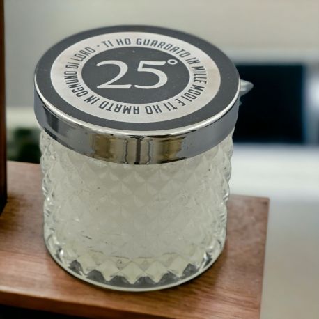 PORTACANDELA IN VETRO CON FRASE ORIGINALE E NUMERO 25