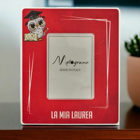 CORNICE PORTAFOTO LAUREA ORIGINALE CON GUFO CON TOCCO E SCRITTA
