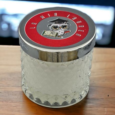 PORTACANDELA VETRO EFFETTO DIAMANTE PER LAUREA CON GUFETTO E SCRITTA