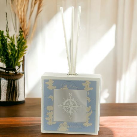 PROFUMATORE AMBIENTE CON MAPPA GEOGRAFICA ROSA DEI VENTI E FRASE