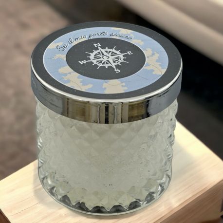 RAFFINATO PORTACANDELA TEMA MARE CON ROSA DEI VENTI E MAPPA