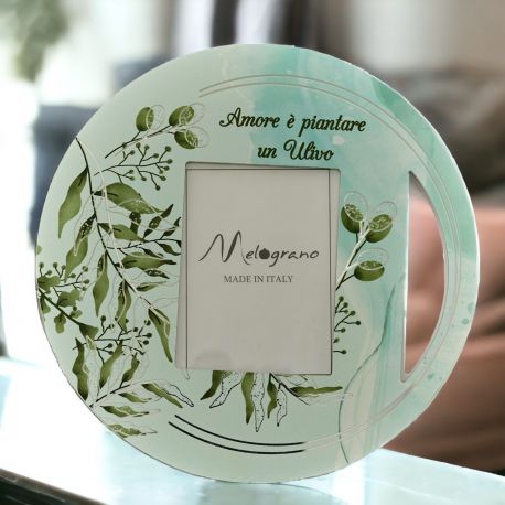 PORTAFOTO RAMOSCELLO ULIVO E FRASE ROMANTICA "L'AMORE E' PIANTARE UN ULIVO"
