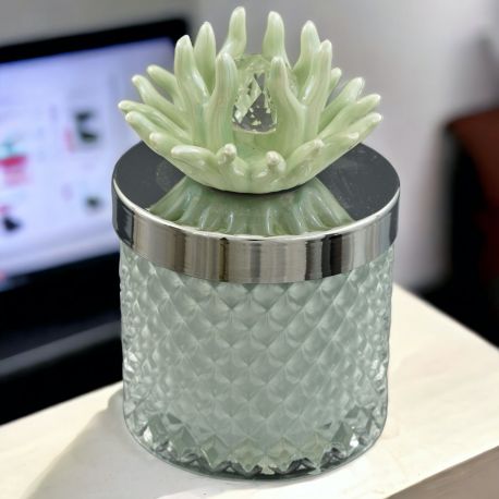 PORTACANDELA TAPPO ARGENTO E CORALLO VERDE, IDEA BOMBONIERA UTILE