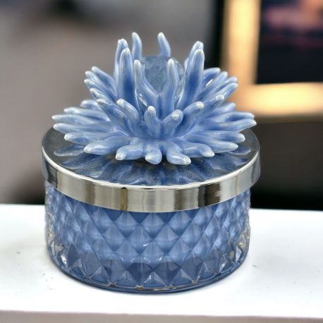 CANDELA CON PORTACANDELA IN VETRO CON CORALLO BLU