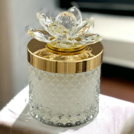 BOMBONIERE MATRIMONIO: CANDELA EFFETTO DIAMANTE E FIORE IN CRISTALLO