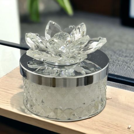 PORTACANDELA VETRO TAPPO ARGENTO E FIORE IN CRISTALLO