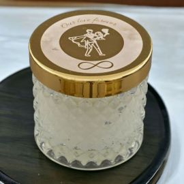 CANDELA EFFETTO DIAMANTE CON SPOSI, SIMBOLI INFINITO E SCRITTA