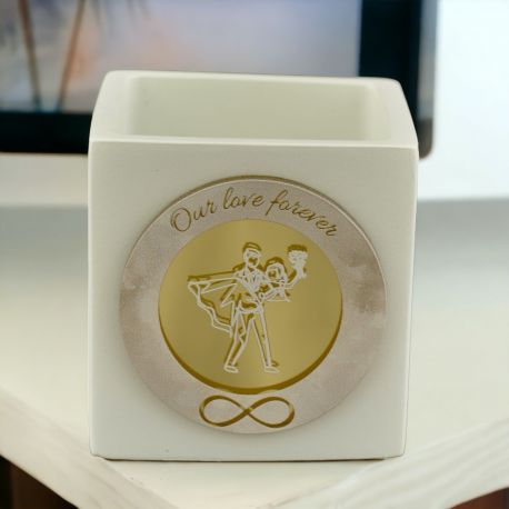 CANDELA A CUBO CON SPOSI E FRASE ROMANTICA