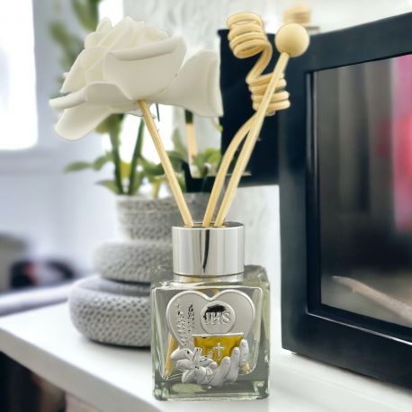 BOMBONIERA PRIMA COMUNIONE: DIFFUSORE CUORE E SIMBOLI SACRI