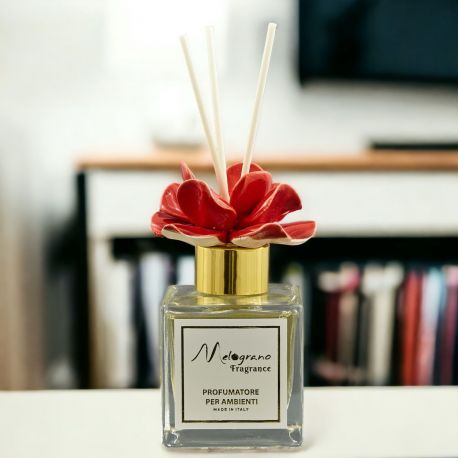 DIFFUSORE ESSENZA ELEGANTE CON ROSA CAPODIMONTE ROSSA