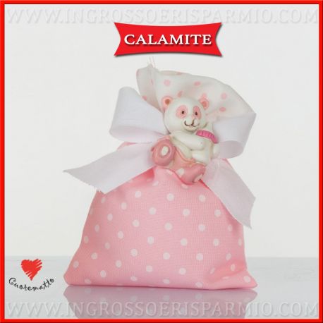 SACCHETTI BOMBONIERE A POIS ROSA CON MAGNETE PANDA FIRMATO CUORE MATTO NOVITA' 2018