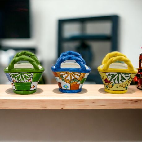 VASO PORTA PIANTE A FORMA DI COFFA CON DECORAZIONI STILE SICILIA