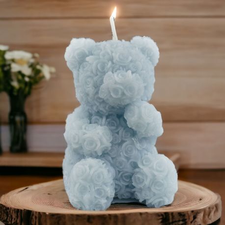 CANDELA ORSETTO AZZURRO IDEALE PER BIMBI NASCITA,BATTESIMO,1°COMPLEANNO