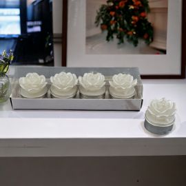 SET 4 CANDELE A FORMA DI ROSA BIANCA PERLATA