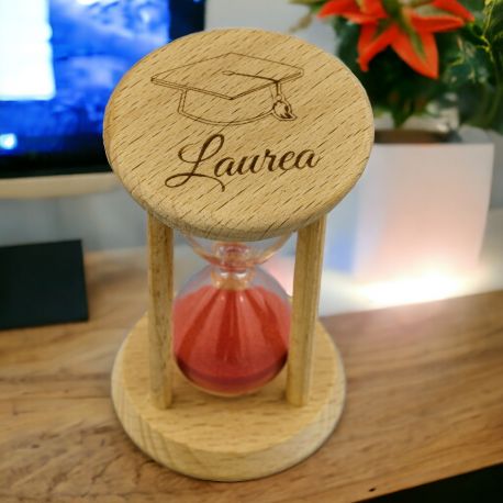 CLESSIDRA SABBIA ROSSA CON TOCCO E SCRITTA LAUREA