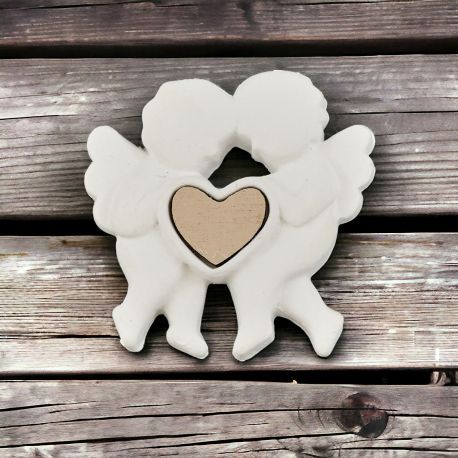 GESSETTO BIANCO 2 ANGIOLETTI + CUORICINO IN LEGNO