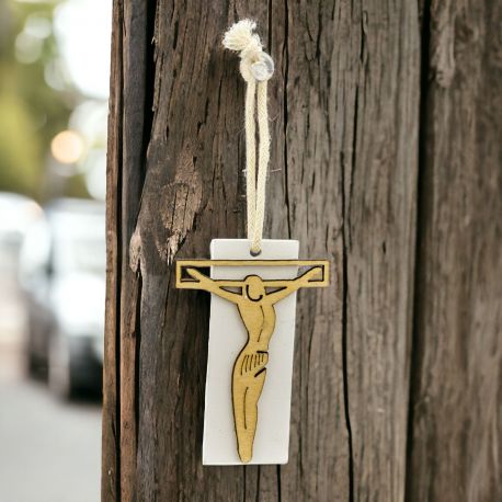 APPENDINO IN LEGNO A FORMA DI CROCE STILIZZATA PER BOMBONIERE FAI DA TE