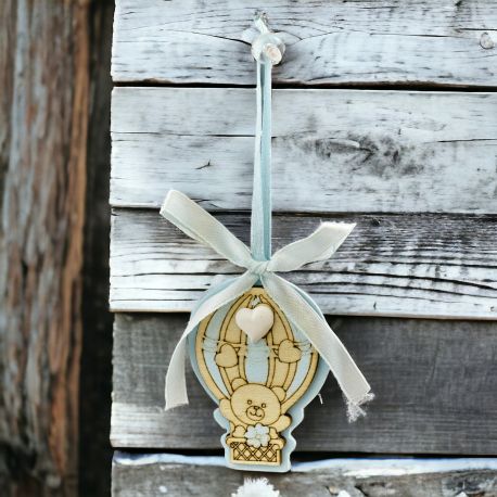 APPENDINO ORSETTO SU MONGOLFIERA CON CUORICINO IN GESSO CONFETTATA BIMBO