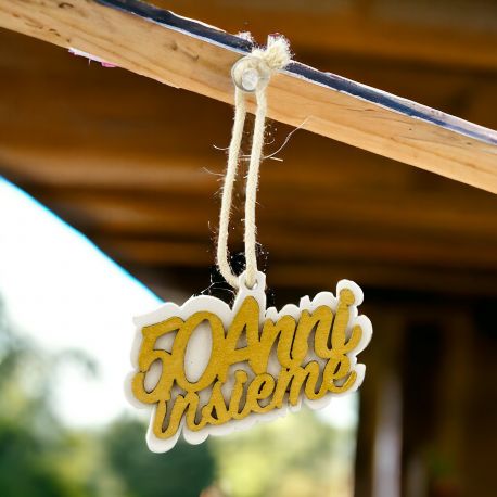 APPENDINO 50 ANNI IN LEGNO DOPPIATO BIANCO E COLOR ORO