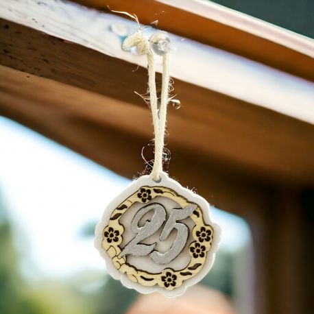 APPENDINO TONDO 25 ANNI CON CORONA DI ROSE