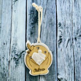 APPENDINO CRESIMA CON SIMBOLI SACRI IN LEGNO E GESSO