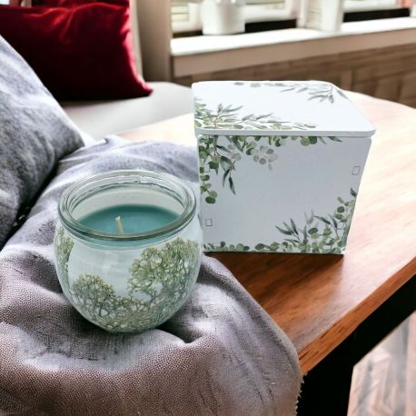 CANDELA PROFUMATA CON PORTACANDELA DECORATA CON FOGLIE