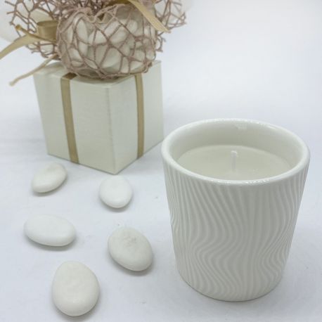 CANDELA CON PORTACANDELA IN CERAMICA BIANCA